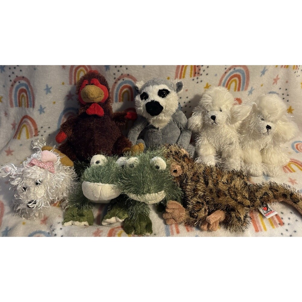 Lot Of 8 Webkinz Frog X2, Poodle X2, Chicken, Lemur, Leopard Lizard…no Codes